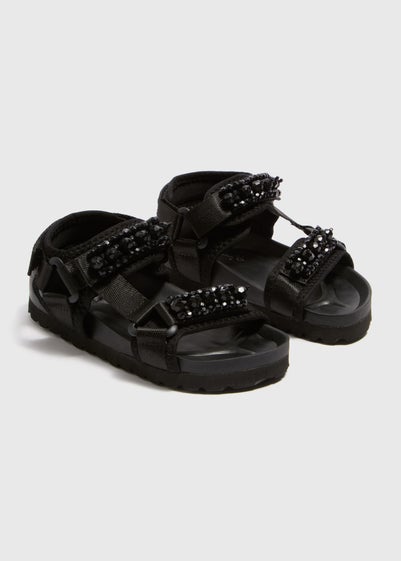 Girls Black Embellished Trekker Sandals (Younger 10-Older 5)