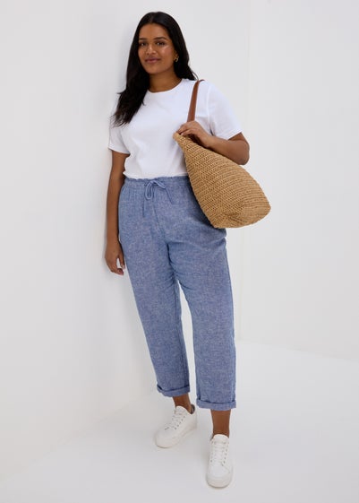 Blue Tapered Chambray Linen Trousers