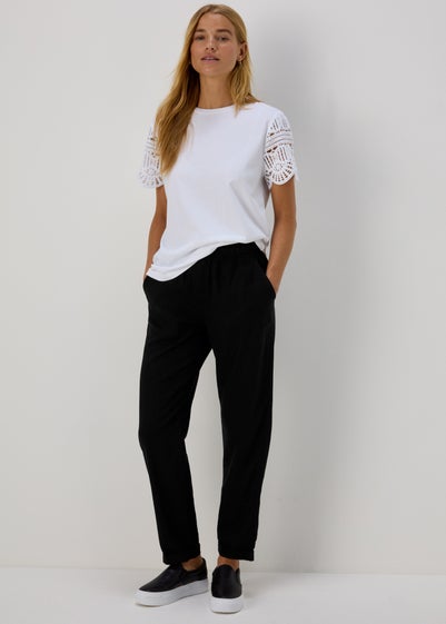 Black Linen Tapered Trousers - Size 8