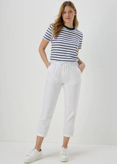 White Linen Tapered Trousers - Size 8