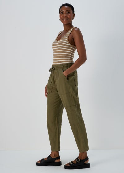 Khaki Linen Cargo Trousers