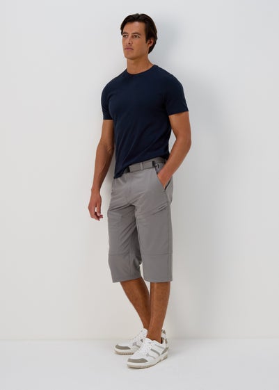 Grey Belted 3/4 Trekking Cargo Shorts