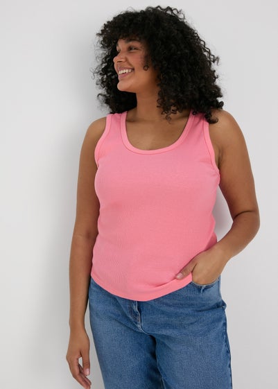 Pink Scoop Neck Ribbed Jersey Vest