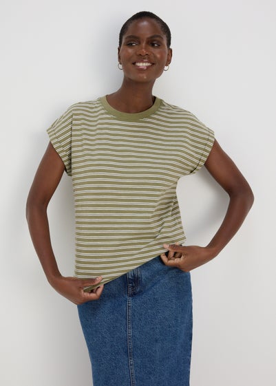 Khaki Stripe Relaxed T-Shirt - Small
