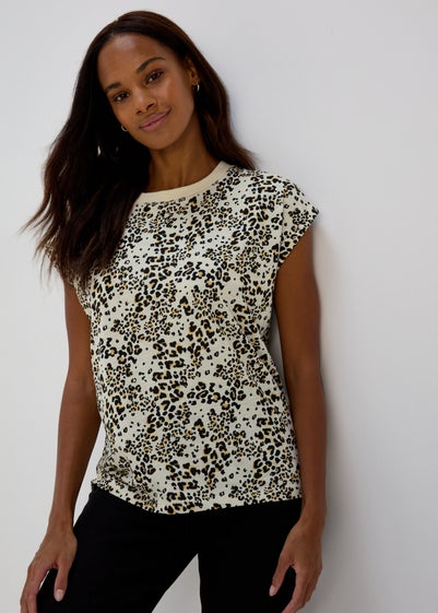 Beige Animal Print Relaxed T-Shirt - Small
