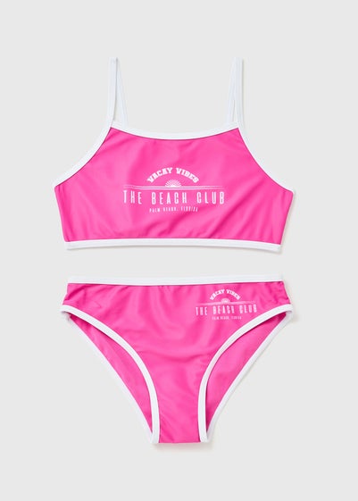 Girls Pink Varsity Bikini Set (6-14yrs)