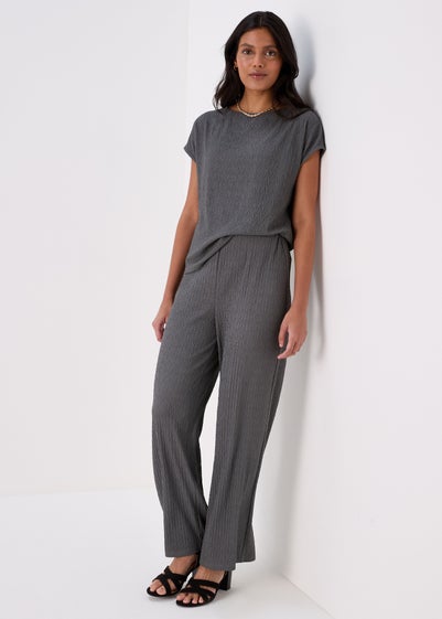 Grey Wide Leg Textured Co Ord Trousers - Size 22