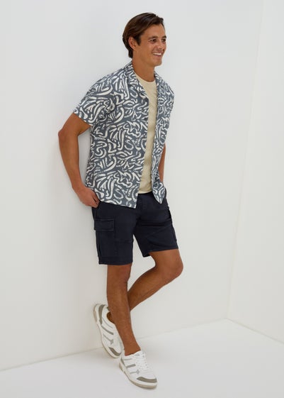 Navy Knitted Cargo Shorts - Small