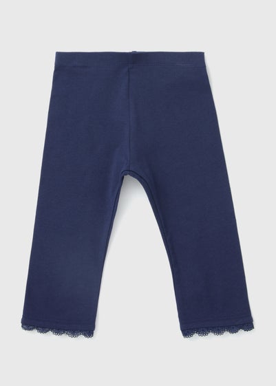 Girls Navy Lace Trims Leggings (1-7yrs)