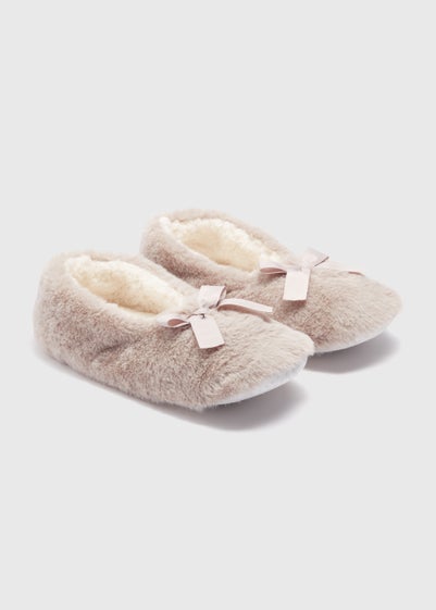 Grey Faux Fur Slipper Socks - Small