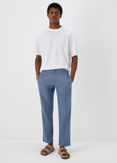 Blue Linen Straight Trousers