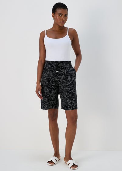 Black Dot Print Viscose Bermuda Shorts - Size 8