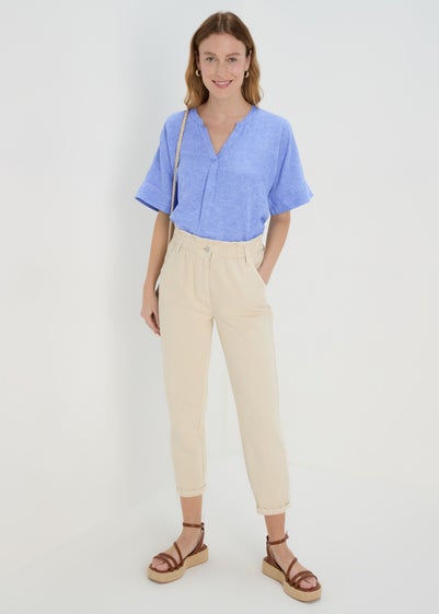 Blue Solid Popover Linen Shirt - Size 8