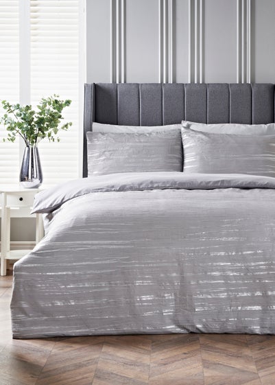 Grey Metallic Crinkled Duvet Set