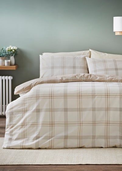 Natural Check Print Duvet Set