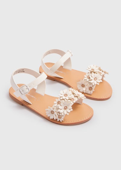 Girls White Flower Applique Sandals (Younger 10-Older 5)