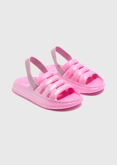 Girls Pink Back Strap Cloud Sliders (Younger 10/11-5/6 Older)