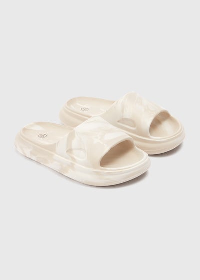 Girls Beige Marble Cloud Sliders (Younger 11-Older 5)