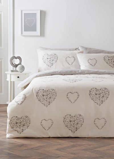 Grey Floral Hearts Duvet Set