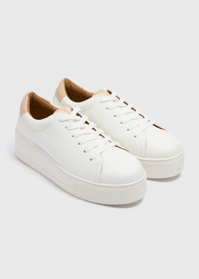 White Lace Up Platform Trainers - Size 3