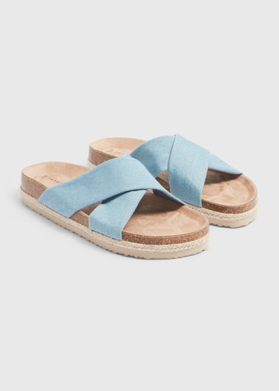 Blue Stripe Cross Strap Jute Footbed Sandals