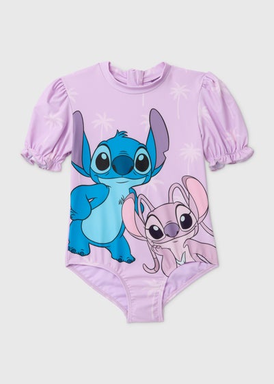 Disney Girls Lilac Lilo & Stitch Puff Sleeve Swimsuit (1-7yrs) - 1 to 1 half years