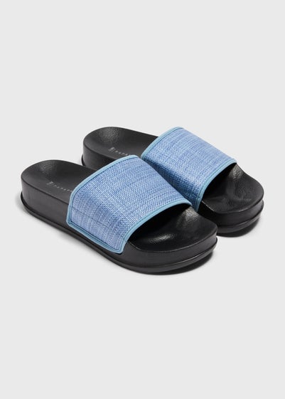 Blue Raffia Flatform Sliders