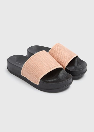 Coral Raffia Platform Sliders