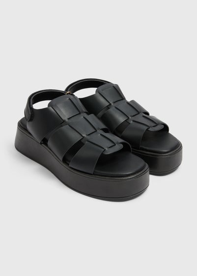 Black Fisherman Rip Tape Flatform Sandals