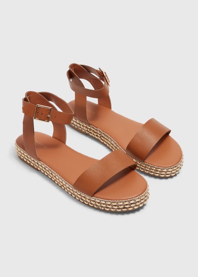 Tan Gold Trim Flatform Sandals