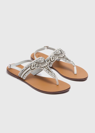 White Leather Flat Sandals