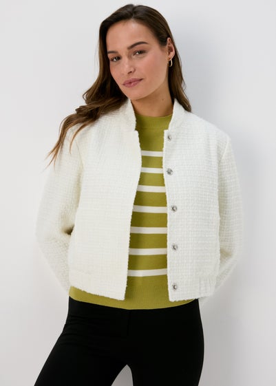 Et Vous Ivory Boucle Bomber Jacket