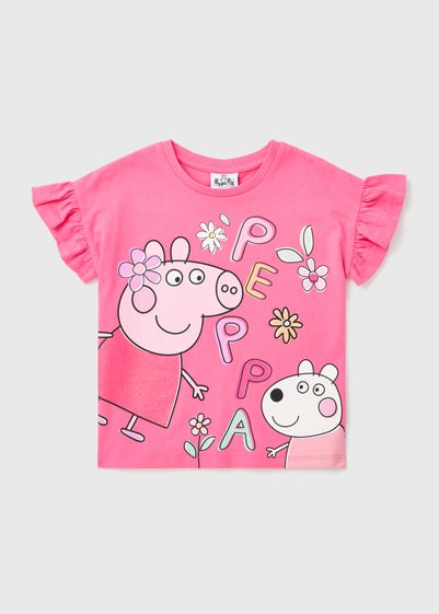 Peppa Pig Girls Pink Frill Fashion T-Shirt (9mths-5yrs) - Age 9 - 12 Months