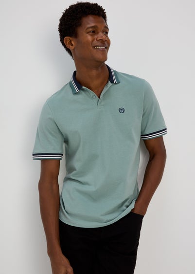 Sage Tipped Polo Shirt - Small