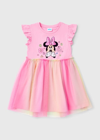 Disney Girls Pink Minnie Mouse Rainbow Mesh Dress (9mths-7yrs)