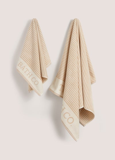 Neutral Beige 100% Cotton The Laundry Co Border Stripe Towel