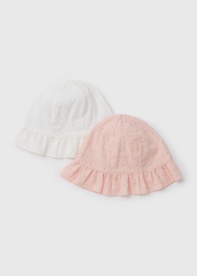 Baby 2 Pack Pink Broderie Sun Hats (Newborn-24mths) - Age 0 - 3 Months