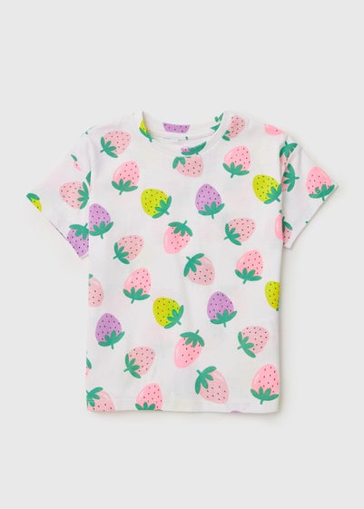 Girls White Strawberry T-Shirt (1-7yrs)