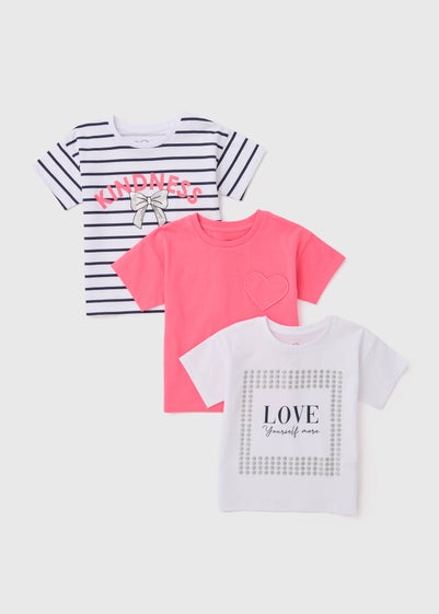 Girls 3 Pack Multicolour Stripe Sassy Print T-Shirts (1-7yrs) - 1 to 1 half years