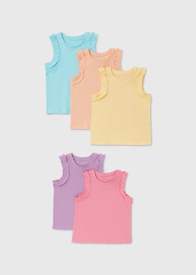 Girls 5 Pack Multicolour Frill Vests (1-7yrs) - 1 to 1 half years