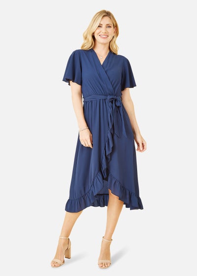 Mela Wrap Over Frill Hem Dress In Navy