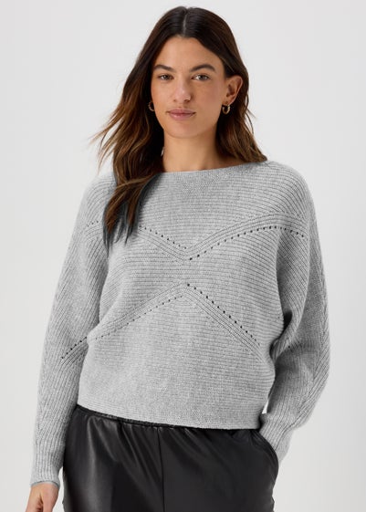 Grey Batwing Stitch Jumper