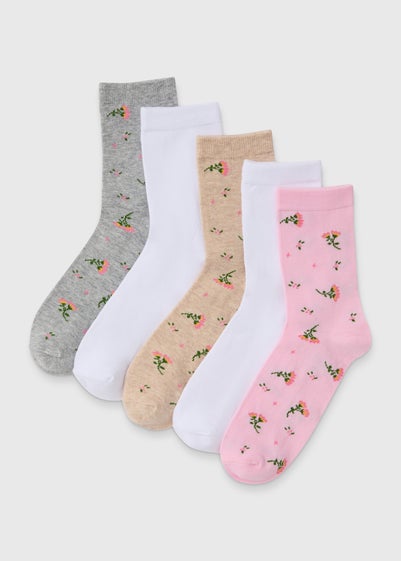 5 Pack Crew Floral Socks