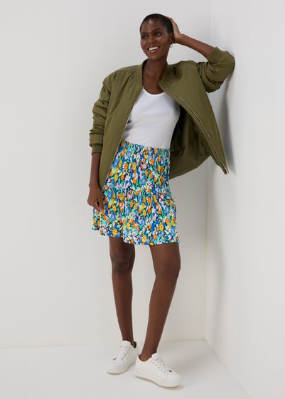 Multicoloured Floral Plisse Mini Skirt