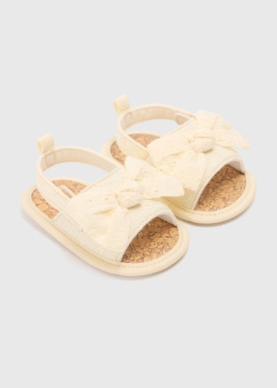 Baby Lemon Broderie Bow Sliders (Newborn-18mths)