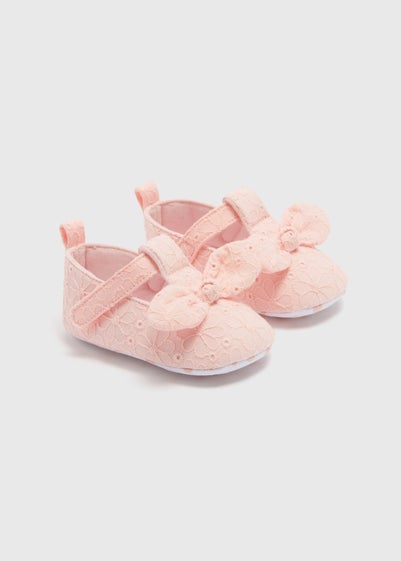 Baby Pink T Bar Broderie Shoes (Newborn-18mths)