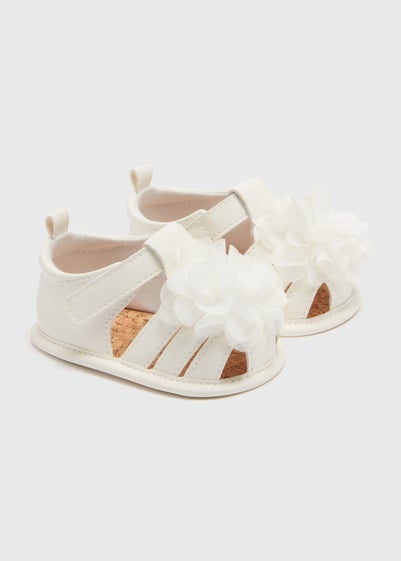 Baby White Corsage Caged Sandals (Newborn-18mths)