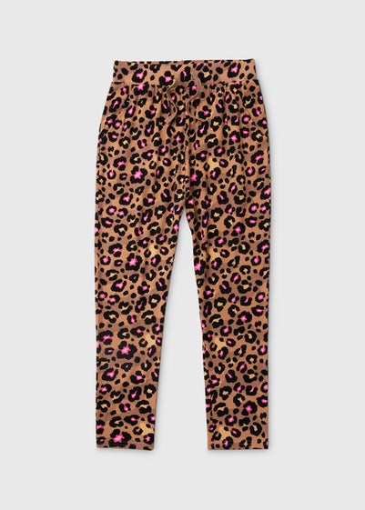 Girls Brown Aztec Leopard Print Trousers (7-13yrs) - Age 7 Years