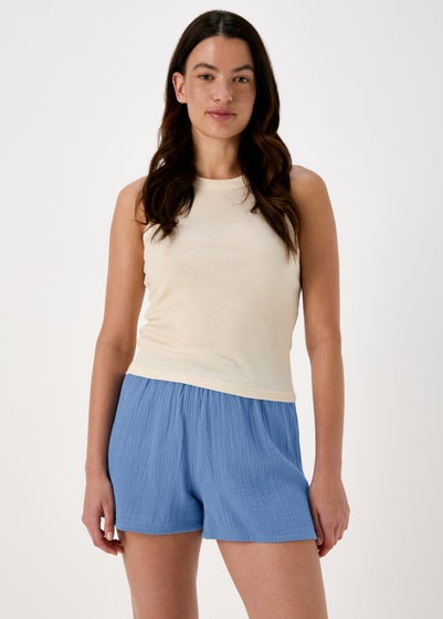 Blue Textured Cotton Shorts