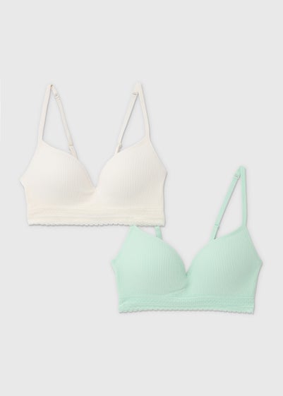 2 Pack Mint Geo Design Moulded Lace Bra - Small